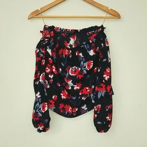 Kendall and kylie off the shoulder long sleeve floral print blouse XS